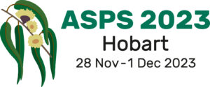 ASPS 2023 Hobart 28 Nov - 1 Dec 2023, featuring the floral emblem of Tasmania - Eucalyptus globulus (Tasmanian blue gum)